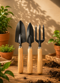 Premium 3-Piece Garden Hand Tool Set with Wooden Handle